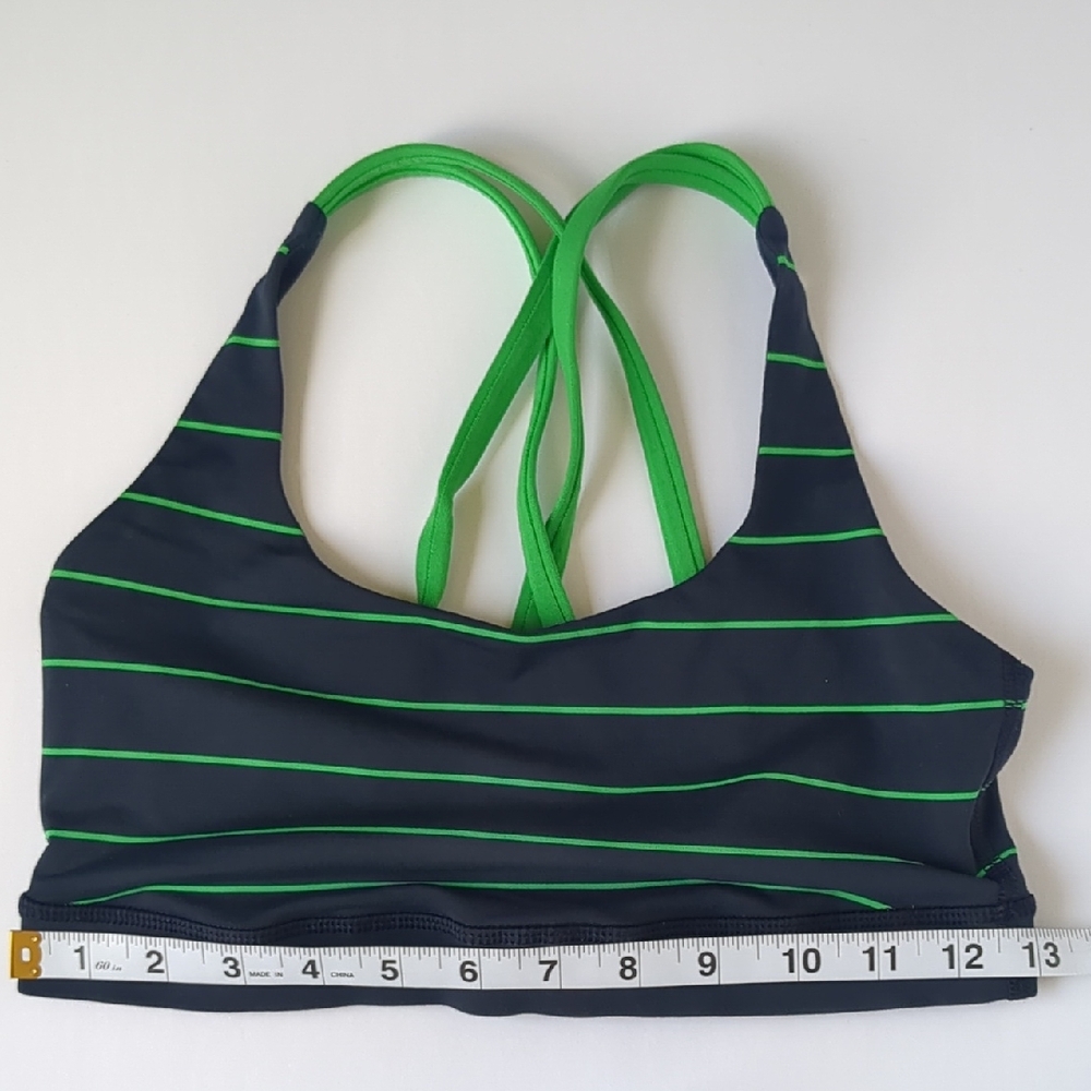 Striped Green and Navy Blue Women's Sports Bra